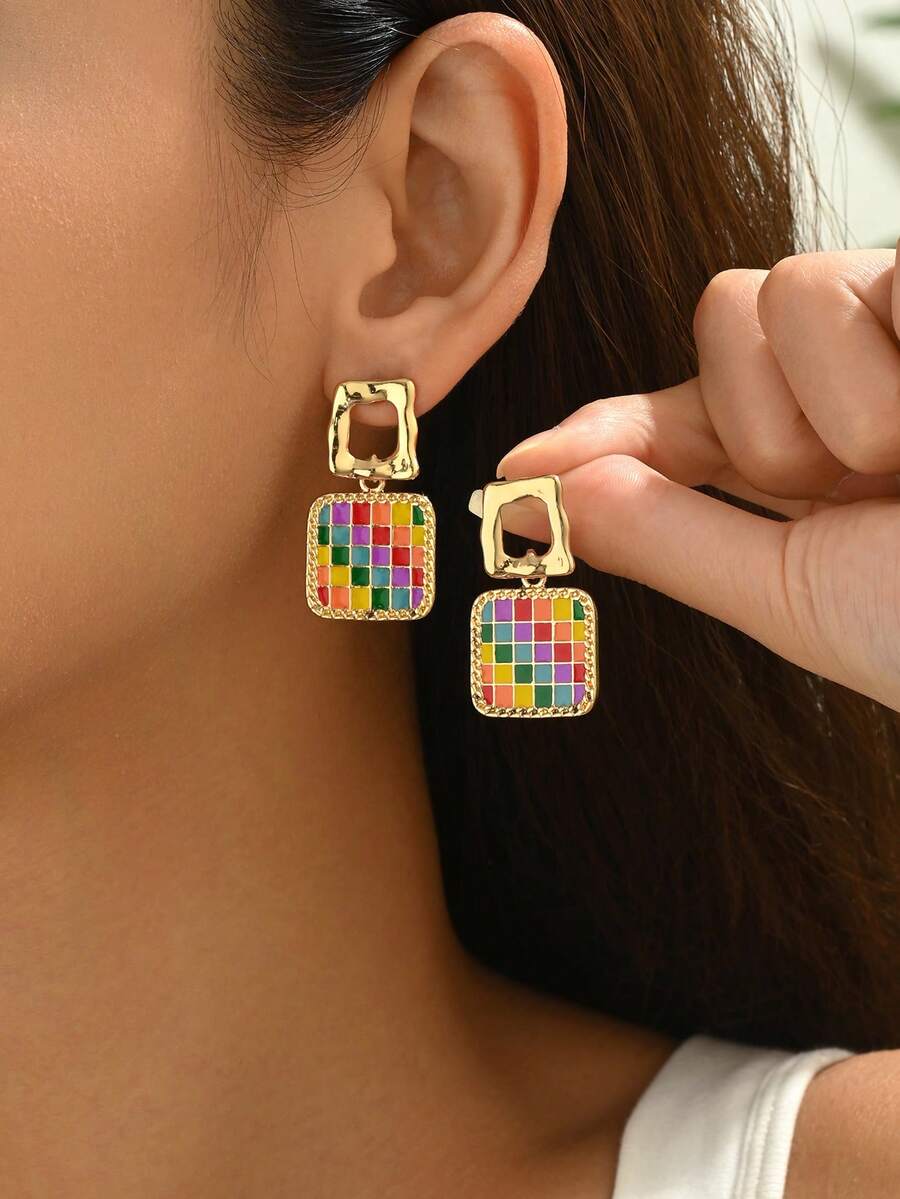 1 Pair Fashion Minimalist Palette Geometric Shape Women's Earrings Suitable For Vacation And Daily Wear - Multicolor - View 1