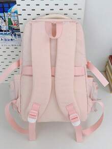 Pleated Backpack With Embroidered Slogan, Large Capacity School Bag, Japanese Style Girl Commuter Backpack - Multicolor - View 5