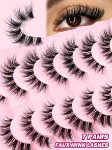 MAANGE 7 Pairs Segmented Fluffy False Eyelashes, 11-16mm, Cartoon Style False Eyelashes, Transparent Band False Eyelashes, Soft 3D Faux Mink False Eyelashes, Lightweight Fluffy Faux Mink False Eyelashes, Strip False Eyelashes, Suitable For Daily Use, Women's Travel, Party, Work And Other Occasions, False Eyelashes, Eyelashes - Black - View 4