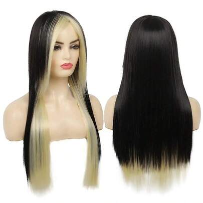 HAIRJOY Peluca Larga y Lisa con Degradado Rojo-Negro para Mujer, Cabello Rizado Ladeado, Peluca para de Halloween, Postizo de Fibra Sintética Resistente al Calor