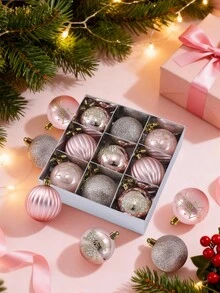 9pcs Christmas Ball Ornaments, Christmas Tree Decorations, Shatterproof Plastic Ball Ornaments, Suitable For Home Indoor Decor, Christmas Tree Decorations, Holiday Party Decorations - Pink - Style 1 - View 5