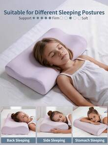 1pc Memory Foam Neck Pillow – Ergonomic Contour Cervical Pillow For Neck & Shoulder Support, Comfortable Sleeping Pillow For Home & Hotel - Mauve Purple - View 6