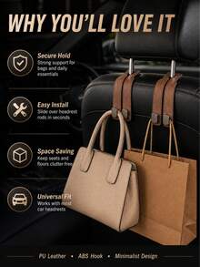 Gancho de almacenamiento para asiento de coche universal, gancho plegable para bolso de reposacabezas, gancho de coche minimalista adecuado para bolsos, ropa, comestibles y accesorios, resistente, fácil de instalar, organizador de almacenamiento interior del coche - Multicolor - Ver 5