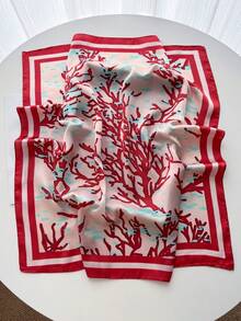 1pc Square Satin Bandana Scarf Women Paisley Print Hair Head Wrap Shawl - Red - View 2