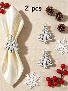 Christmas Napkin Rings, Christmas Table Decor, 2-50pcs Elegant Christmas Tree Napkin Rings, Green Christmas Tree Napkin Rings, Suitable For Birthday, Farmhouse, Wedding, Thanksgiving, Perfect For Buffet Table Decoration - Multicolor - View 16