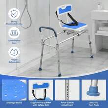 Sliding Shower Chair, 400 Lbs Tub Transfer Bench For Bathtub With Swivel Seat, Padded Shower Bench With Arms And Backrest, Height Adjustable For Handicap, Adults, Seniors, Elderly And Disabled-XY399838 - Multicolor - View 3