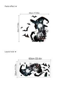 1pc Halloween Silhouette Witch Bat Castle Pumpkin Wall Decal Sticker, Removable Room Decor For Bedroom Living Room Holiday - 1PC - View 7