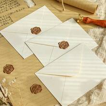 10pcs/Set (5 Envelopes + 5 Seal Stickers) Minimalist Beige Large/Small Premium Textured Linen Pattern Envelope And Seal Sticker Set, Handwritten Love Letter, Thank You Card, Greeting Card Envelope Set - 10Pcs - View 2
