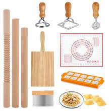 Complete Pasta Making Tool Set, Wooden Gnocchi Board Ravioli Stamp Cutter Kit With Rolling Pins, Dough Scraper, Silicone Baking Mat & Ravioli Mould Tray, Homemade Italian Pasta Dumpling Making Kit For Home Kitchen - View 5