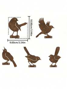 5件裝仿舊鄉村風木製鳥類圍欄頂部裝飾，鳥類剪影庭院裝飾品，適用草坪綠植佈局 - 多色 - 查看 11