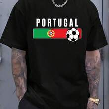 Portugal Team Grafik T-Shirt für Herren und Damen - 100% Baumwolle Rundhals mit Fußball- und Flaggen-Applikation, leichter Jersey - Schwarz - Übersicht 7