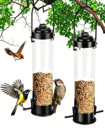 2 Pack Tube Bird Feeders For Outdoors Hanging Wild Bird Feeder Hummingbird Feeder For Finches With 2 Ports, Easy To Fill And For Garden Decoration