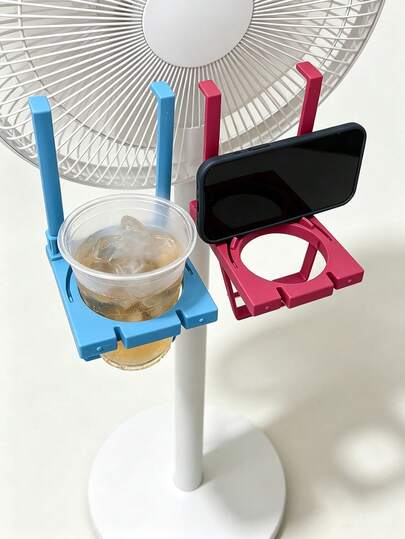 Soporte 2 en 1 para taza y teléfono con clip, soporte portátil colgante multifunción para taza y teléfono, pinza extendida que se ajusta a ventilador de piso y respaldo de asiento de avión, ranuras dobles para taza y teléfono, se ajusta a ventilador / asiento de avión, sin taladro, ahorra espacio, para maratones de series en casa, vuelos de larga distancia, cochecito de camping universal, bandeja de almacenamiento portátil manos libres a prueba de derrames