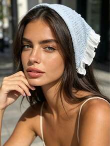 1pc Coquette French Sweet Girl Style Solid Color Hollow Knit Wide Headband With Side Pleated Ruffle Fabric Patchwork Breathable Headwrap Hairband For Women Face Washing Skincare Daily Street Wear Gentle Vibe Hair Accessory - Multicolor - View 2