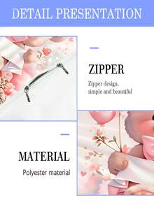 2/3PCS Girls Custom Name Pink Bow Bear Floral Balloon Print Polyester Zipper Resistant Duvet Cover Set, Sweet Girly Cartoon Bedding Set For Kids Bedroom All Seasons - Multicolor - View 8