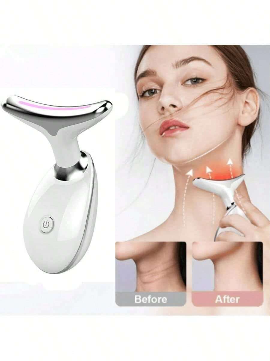 Home Facial And Neck Massager, Facial Massager, 3-Color Light Mode, Heating Mode, Skincare, Improve Skin Smoothness And Brightness