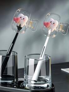 Heart-Shaped Tooth Pattern Portable Combination Set Toothbrush Holder Protective Cover, Portable Toothbrush Case, Travel Toothbrush Storage Box, Portable Toothbrush Head Protective Clip, Toothbrush Storage Clip, Home And Travel Dust-Proof Toothbrush Protective Cover, Suitable For Home And Travel Use, Travel Toothbrush Storage Clip, Protect Your Toothbrush Cleanliness And Care For Your Oral Health - A - View 6