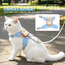 2Pcs/Set, Stylish & Eye-Catching: Blue Toast Harness & Fish Leash Set, Universal For Small To Medium Cats & Dogs, Breathable & Non-Choking, Sturdy & Portable, Top Choice For Daily Outdoors - Multicolor - View 6