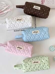 Cute Quilted Heart Mini Pouch Zipper Cosmetic & Brushes Storage Bag Portable Makeup Bag Coin Purse Lightweight Travel Toiletry Bags Pencil Case - Multicolor - View 11
