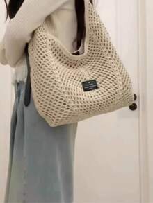 Ampia borsa tote intrecciata per la spiaggia e le vacanze, borsa a tracolla da donna, piccola borsa da spiaggia in rete di design con grande capacità - A - Visualizzare 2
