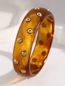4pcs Elegant Fashion Dopamine Colorful Inlaid Rivet Round Women's Bracelet Set, Wide Geometric Resin Bracelet Set, Suitable For Daily Wear, Party, Date, Holiday, Music Festival, Summer Beach Vacation, Memorial Gift For Friends, Family, Couples, Women, Jewelry Accessory - Multicolor 9 - View 5
