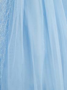 5PCS Girls New Blue Princess Dress, Round Neck Design With Mesh Off-Shoulder, Tulle Ballet Princess Skirt And Snowflake Cape Birthday Party Costume, Suitable For Holiday Performance, Theme Party - Baby Blue - View 6