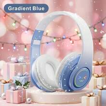 Nuevo tipo de auriculares supraaurales luminosos, auriculares supraaurales inalámbricos plegables, batería de 150mAh, adecuados para llamadas, juegos, música, ocio y entretenimiento, auriculares supraaurales de estilo lindo, regalo para la novia, carga Tipo-C, recargable - Ver 12