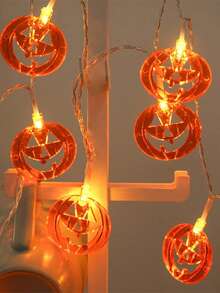 Halloween Decoration Hollow Orange Pumpkin String Lights, Eerie Gothic Haunted House Autumn Atmosphere, Ideal Halloween Gift, 1.5M/3M, Yard Garden Porch Window Room Home Halloween Thanksgiving Party Decor, Fall Decor - Warm Light - View 5