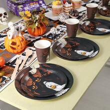 20/24/40pcs/Set Haunted Dark Forest Ghost Pumpkin Moon 7/9 Inch Round Paper Plates And Cups Set, Halloween Night Disposable Tableware, Gothic Garden Dinner, Dessert Table, Outdoor Picnic, Camping BBQ And Buffet Decoration - Multicolor - View 9