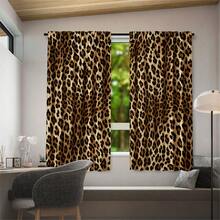2pcs Vintage Brown Leopard Print Decorative Curtains, Rod Pocket Design, Easy Installation And Removable, Polyester Material, Suitable For Living Room, Bedroom, Luxury Vintage Home Decor. - Multicolor - View 12
