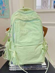 Pleated Backpack With Embroidered Slogan, Large Capacity School Bag, Japanese Style Girl Commuter Backpack - Multicolor - View 9