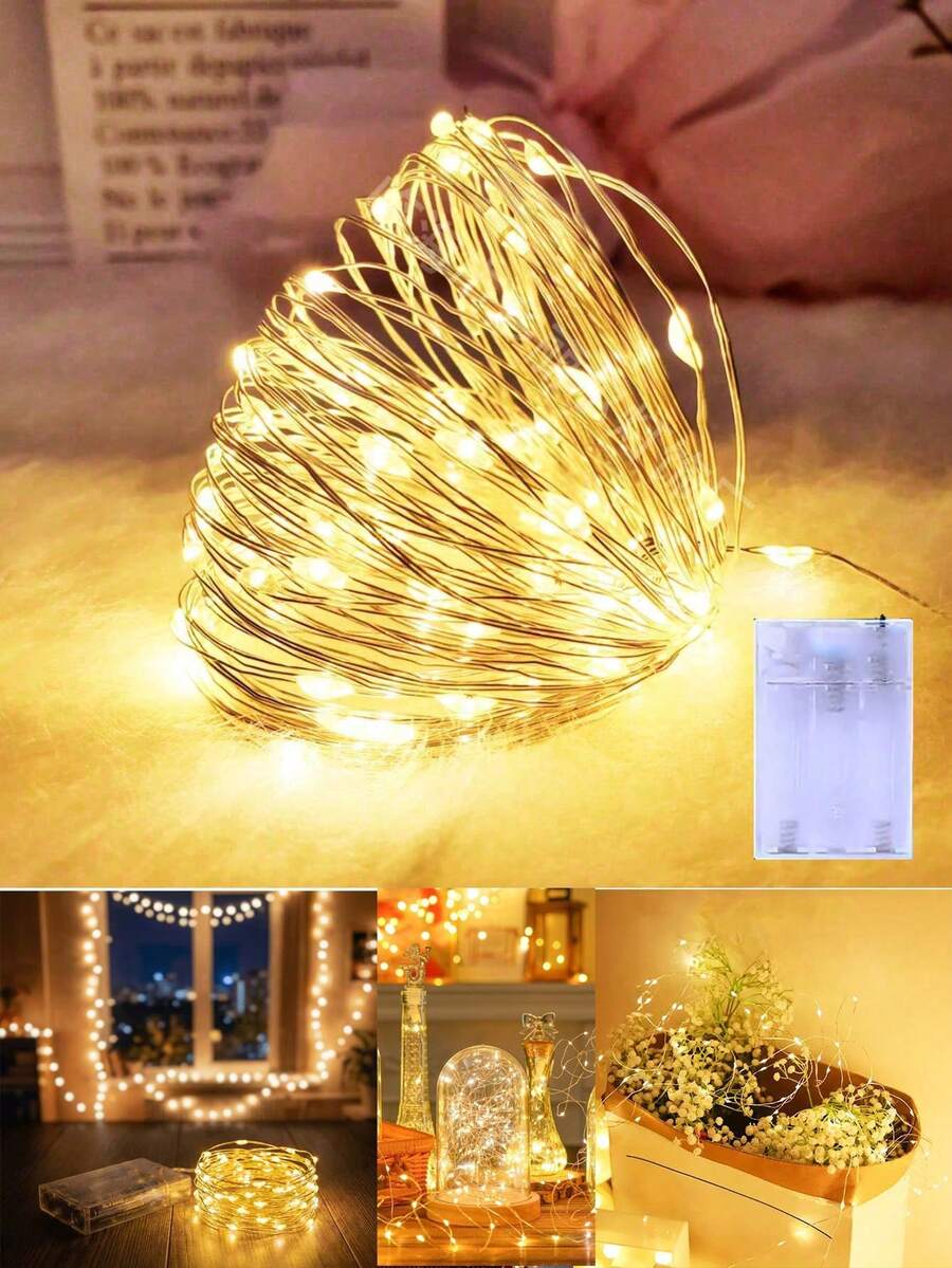 1入 10/15/20m 電池供電家居裝飾 LED 銅線串燈,室內裝飾 LED 仙女燈,適用於婚禮裝飾、生日派對裝飾、窗戶裝飾燈、花園庭院裝飾燈、節日裝飾燈、嬰兒派對裝飾、家居裝飾 - 均碼 - 查看 1