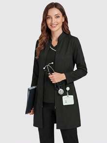 cimmuovere Jas Lab Lengan Panjang dengan Kantong dan Resleting, Jaket Seragam Bedah Lab, Seragam Perawat, Jaket Seragam Dokter Gigi/Dokter Warna Hitam untuk Musim Gugur - Hitam - View 7