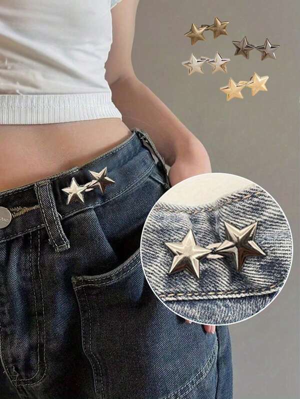 8/4pcs Star Waist Buckle Denim Jeans Detachable Metal Button Pin, Seamless Waist Extender, Adjustable Belt Tightener, Suitable For Skirts, Collar Brooch, Summer Y2K Denim Accessories, Unisex Clothing Modification Parts