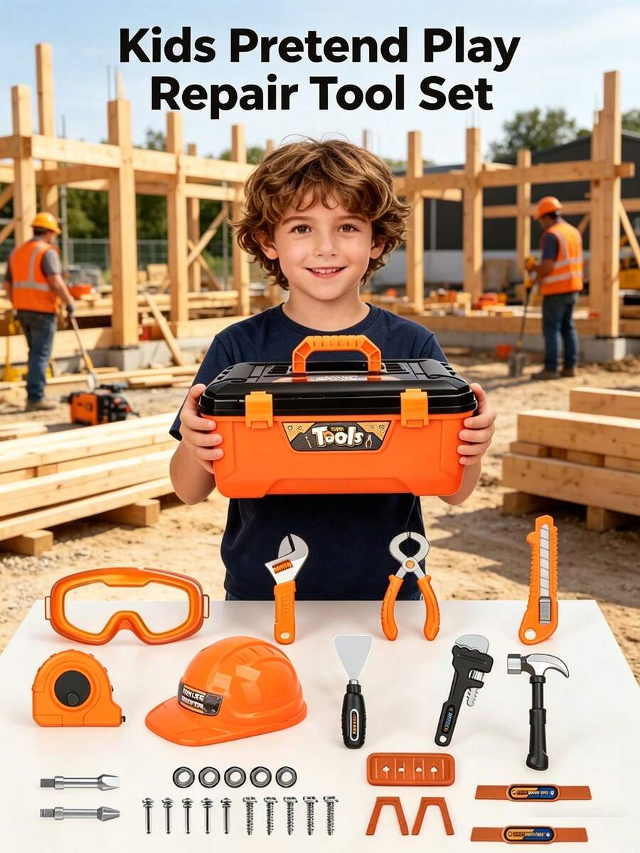 31/35/38件組兒童仿真維修工具套裝,2合1模具仿真建築工具箱,可拆卸教育學習玩具,動手DIY角色扮演玩具,適合3歲以上男孩的生日、聖誕、新年禮物 - 多款可選(包裝升級) - 查看 1