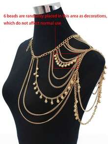 1pc Women's Party Music Festival Layered Fringe Design One Shoulder Chain Gold Jewelry Suitable For Date Party Holiday Gift - Multicolor - View 2