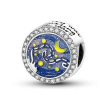 1pc S925 Sterling Silver Artistic Painting Bead, Van Gogh Starry Night, Melting Clock, Celtic Knot Pendant, Blue Glitter Enamel & Rhinestone Craft, Vintage Artistic Texture, Gift Box Included, Suitable For Bracelet & Necklace, Handmade DIY Jewelry Making, Art Lover Collection & Gift Accessory - Multicolor - View 13
