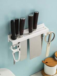 1pc Kitchen Knife Holder Storage Rack, No-Drill Wall-Mounted Storage Rack, Plastic Multi-Function Knife Holder For Home Use - Multicolor - View 2