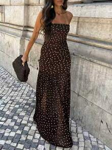 Women's Polka Dot Party Elegant Mesh Patchwork Sexy Print Dress Beach Vacation Spring Summer - Coffee Brown - View 6