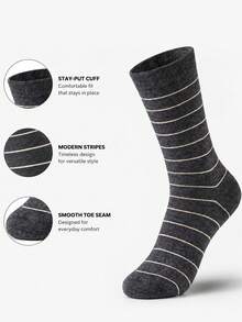 3/5/10 Pairs Random Assorted Unisex Retro Grey Tone Thick & Thin Horizontal Striped Ribbed Skin-Friendly Durable Comfortable Breathable Korean Minimalist Mid-Calf Socks For Daily Wear, Home, Commuting, Holiday Gifts, Office - Multicolor - View 7