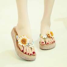 Women Platforms & Wedge Sandals - Brown Vines, Sunflowers, Large Diamonds, Yellow - View 11
