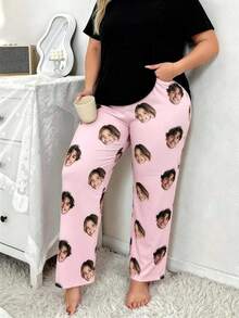 1Pc Plus Size Custom Face Photo Pajama Pants Personalised Picture Women Night Wear Sleepwear Trousers Gift For Wife - Multicolor - View 2