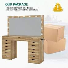 FUSOU 15 Drawers Dressing Table With Power Outlet, Makeup Vanity With  Mirror And 13 LED Lights, 3 Color Modes, Adjustable Brightness, Glass Top Vanity For Dressing Room Bedroom - Natural Color - View 9