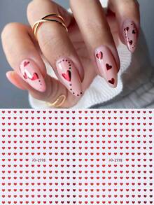 2pcs Mini Red Heart Metal Nail Art Stickers Heart Print Metallic Red Nail Decals Valentine's Day Holiday Nail Decals Self Adhesive 3D Manicure Decoration Accessories For Women&Girls Salon DIY - Red - View 6