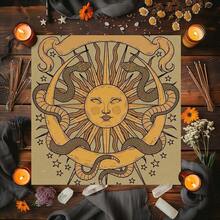 1pc Mysterious Sun And Moon Snake Altar Tablecloth Starry Sky And Celestial Elements Tarot Cards Divination Room Decoration - Black - View 2