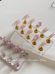 3D Resin Acrylic Rectangular Right-Angle Ripple Base Nail Art Display Stand With Aurora White, Purple, Pink, Champagne, Alloy Gold And White K Finger Holder Practice Tray Set, Korean-Japanese Style Floral Laser DIY For Home, Outdoor, Women, Mom, Sister, Wife, Girlfriend, Wedding, Nail Salon, Beauty Parlor, Valentine's Day - Multicolor - View 3