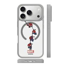 Miniso Marvel 蜘蛛人卡通磁吸 MagSafe 保護殼，適用於 iPhone 17/17 Pro Max/16/17 Pro/15/14/16 Plus/17 Air/13/15 Pro/12/15 Plus，適合學生使用的防摔硬殼，相容 Apple 裝置 - 灰色 - 查看 3