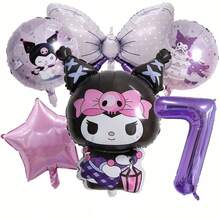 New Cartoon Purple Character Aluminum Foil Balloons With Numbers 1-9, Cute Cartoon Theme Birthday Party Decoration Props, Atmosphere Photo Decor, Number & Bow Balloon Combo Set - As Shown In the Figure - View 7