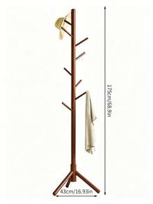 Solid Wood Floor-Standing Coat Rack With Multiple Hooks And A Stable Triangular Base. It Saves Space And Features Strong Load-Bearing Capacity. You Can Hang Clothes, Bags And Hats On It, Making It A Practical Household Item For Entryways And Bedrooms - Multicolor - View 8