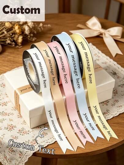 Customized Personalized Text Gift Wrapping Ribbon, Multiple Colors/Lengths Available, Suitable For Holiday Celebrations, Wedding Decor, Gift Box Accents, Floral Arrangements, Valentine's Day Gift Decoration, DIY And More
